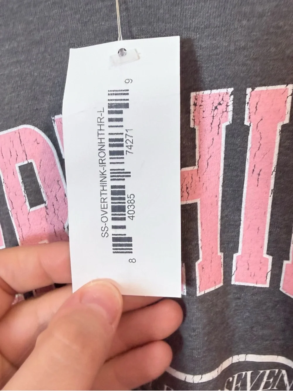 NWT Simply Southern Overthinker Graphic Tee Charcoal Grey Pink Large - Picture 5 of 7